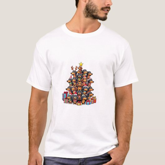 Kerstboom Teckel Worst Hond Teckels T-shirt (Voorkant)