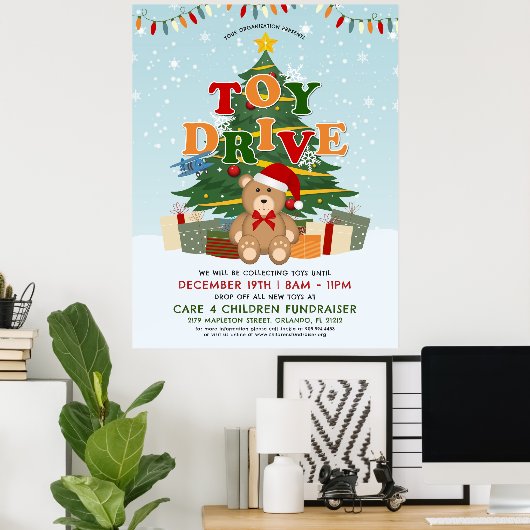 Kerstboom Teddy Bear Speelgoed Drive Fundraiser Poster (Thuiskantoor)