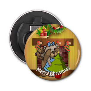 Kerstboom Teddy Bear Surprise Button Flesopener