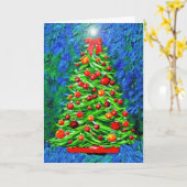 Kerstboom - tegen blauwe/groene achtergrond kaart (Gele Bloem)