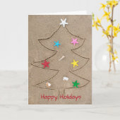 Kerstboom tekening in strandzand kaart (Gele Bloem)