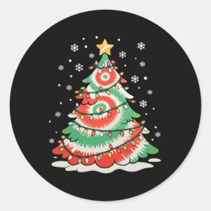 Kerstboom Tie Dye Kerst Retro Sfeer Ronde Sticker