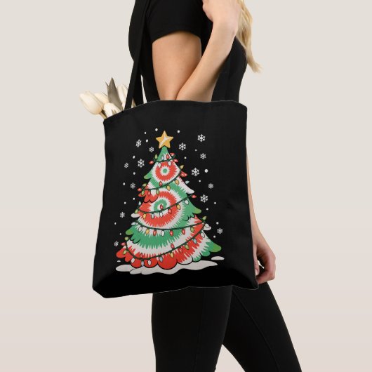 Kerstboom Tie Dye Kerst Retro Sfeer Tote Bag (Dichtbij)