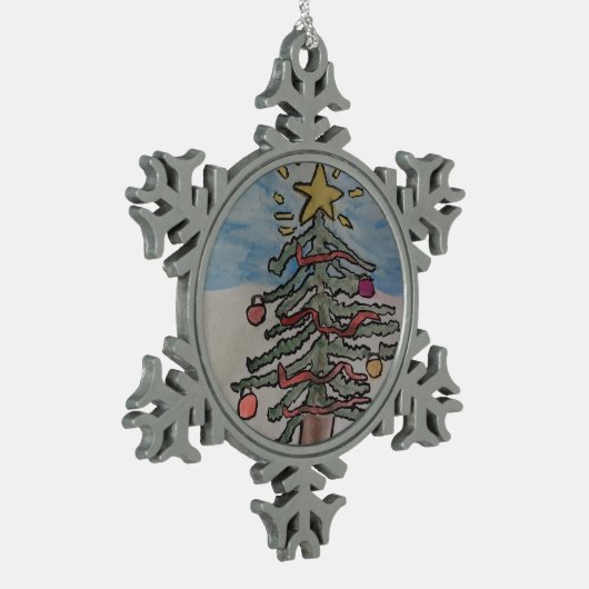 kerstboom tin sneeuwvlok ornament (Links)
