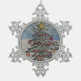 kerstboom tin sneeuwvlok ornament