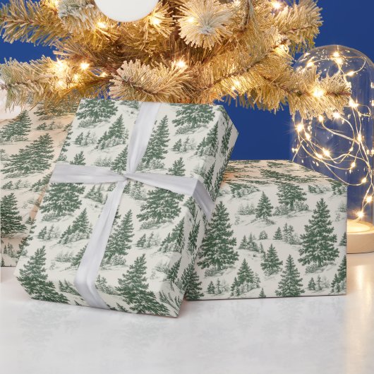 Kerstboom Toile de Jouy Green Cadeaupapier (Feestdagen)