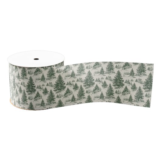 Kerstboom Toile de Jouy Green Grosgrain Lint (Spoel)