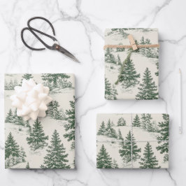 Kerstboom Toile de Jouy Green Inpakpapier Vel