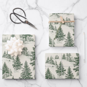Kerstboom Toile de Jouy Green Inpakpapier Vel