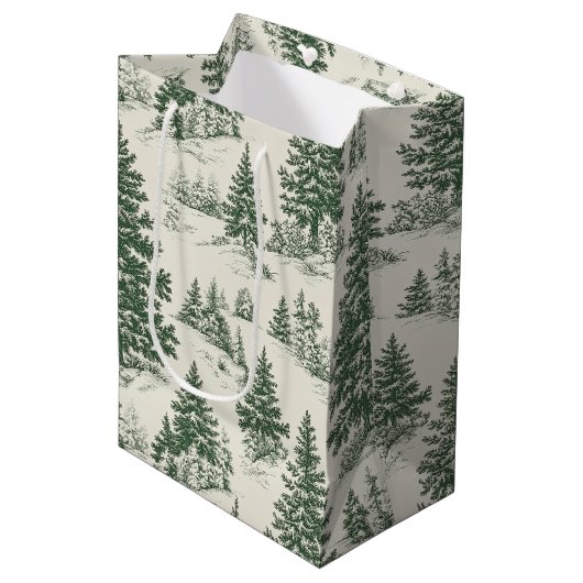 Kerstboom Toile de Jouy Green Medium Cadeauzakje (Voorkant Gekanteld)