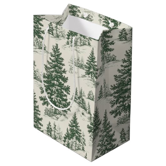 Kerstboom Toile de Jouy Green Medium Cadeauzakje (Achterkant Gekanteld)