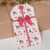 Kerstboom & Town Roze Retro Van Roze Bow Cadeaulabel