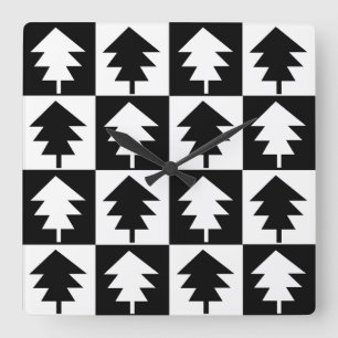 kerstboom - Trendy Black en White Vierkante Klok