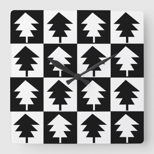 kerstboom - Trendy Black en White Vierkante Klok (Voorkant)