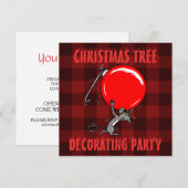 Kerstboom Trimming Party | Red Plaid Mouse Kaart (Voorkant / Achterkant)