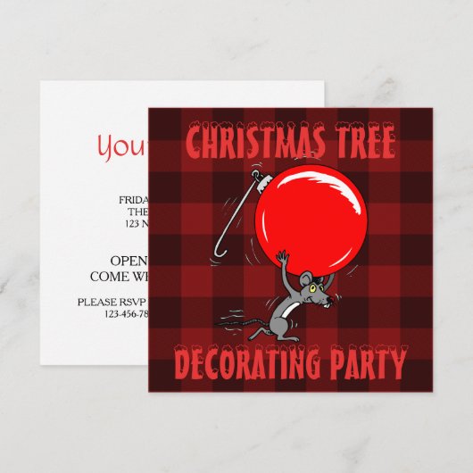 Kerstboom Trimming Party | Red Plaid Mouse Kaart (Voorkant / Achterkant)