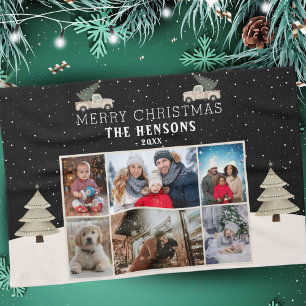 Kerstboom Truck Familie 6 Fotocollage Theedoek