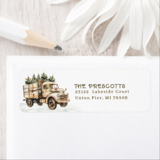 Kerstboom Truck Retouradres met Cozy Vintage Uitst Etiket