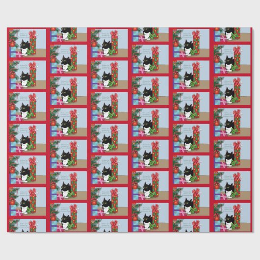 Kerstboom Tuxedo Kat Cadeaupapier (Vlak)