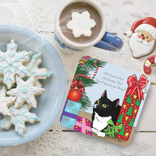 Kerstboom Tuxedo Kat Drankjes Onderzetter