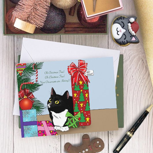 Kerstboom Tuxedo Kat Feestdagenkaart