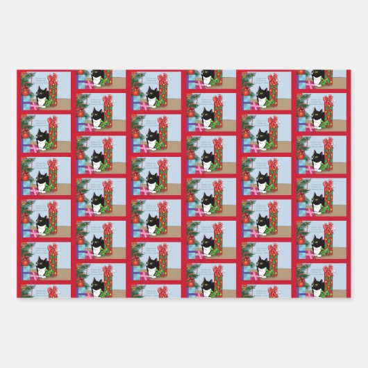Kerstboom Tuxedo Kat Inpakpapier Vel (Voorkant 2)