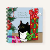 Kerstboom Tuxedo Kat Notitieboek (Voorkant)