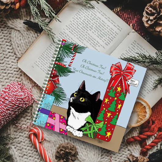 Kerstboom Tuxedo Kat Notitieboek