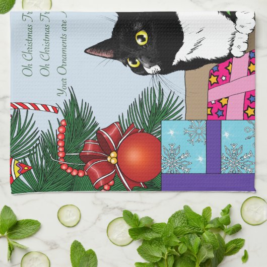 Kerstboom Tuxedo Kat Theedoek (Gevouwen)