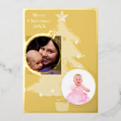 Kerstboom Twee foto's met Kerstmis 20XX Folie Feestdagenkaart (Voorkant)