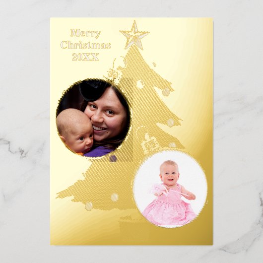 Kerstboom Twee foto's met Kerstmis 20XX Folie Feestdagenkaart (Voorkant)