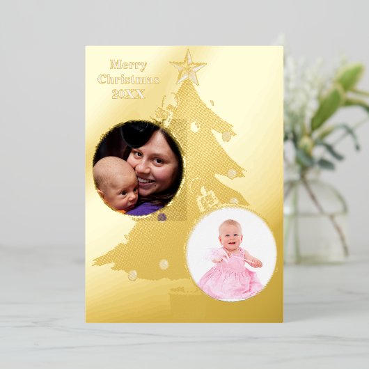Kerstboom Twee foto's met Kerstmis 20XX Folie Feestdagenkaart (Staand Voorkant)