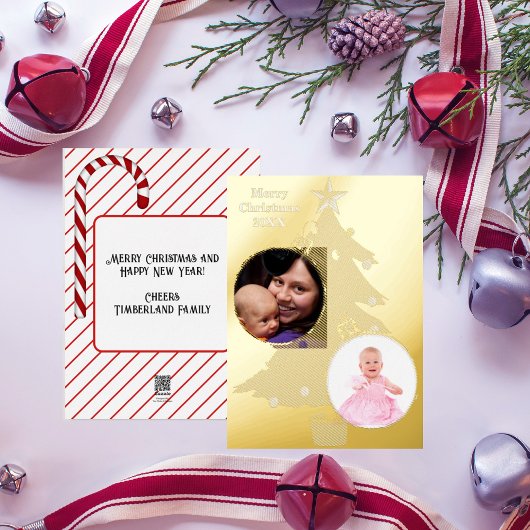 Kerstboom Twee foto's met Kerstmis 20XX Folie Feestdagenkaart