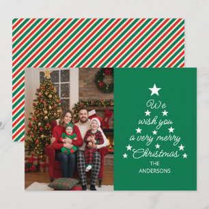Kerstboom Typografie Familie Foto Sterren Groen Feestdagenkaart