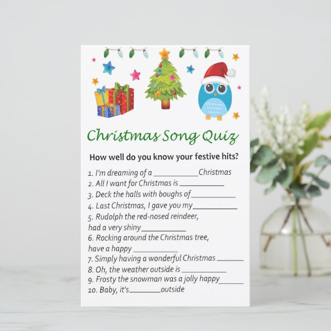 Kerstboom Uil kerstlied quiz spel (Staand voorkant)