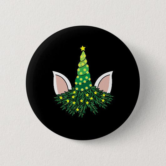kerstboom unicorn ronde button 5,7 cm (Voorkant)