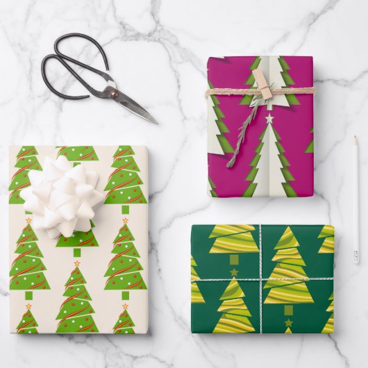 Kerstboom Vakantie Cadeau Set Inpakpapier (Voorkant)