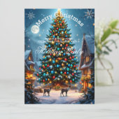 Kerstboom Vakantie Feest Winter Reinders Sneeuw Kaart (Staand voorkant)