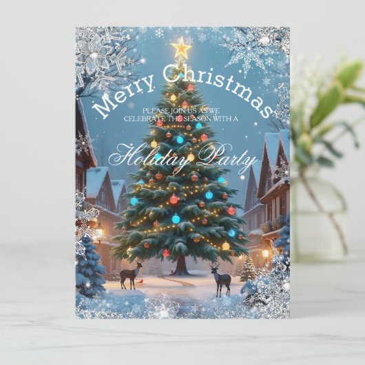 Kerstboom Vakantie Feest Winter rustieke huizen Kaart (Staand voorkant)