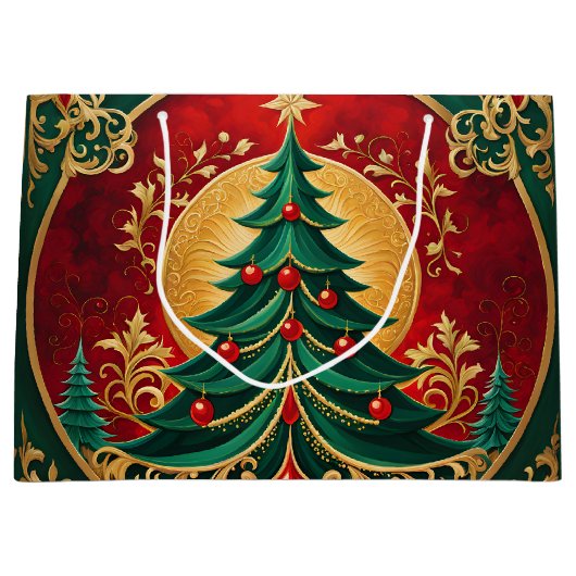 Kerstboom Vakantie Gift Bag Groot Cadeauzakje (Voorkant)