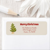 Kerstboom Vakantie Rood Groen Goud Hand getekend Etiket (Insitu)