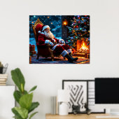 Kerstboom vakantie winter kunst schattige Kerstman Poster (Thuiskantoor)