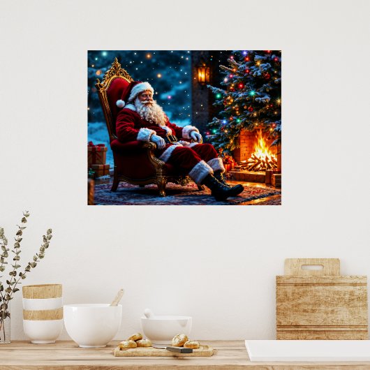 Kerstboom vakantie winter kunst schattige Kerstman Poster (Keuken)