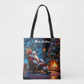 Kerstboom vakantie winter kunst schattige Kerstman Tote Bag (Voorkant)