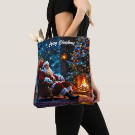 Kerstboom vakantie winter kunst schattige Kerstman Tote Bag