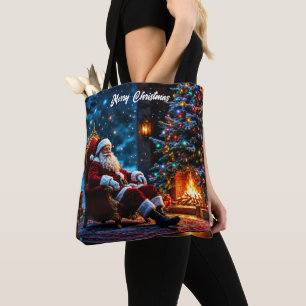 Kerstboom vakantie winter kunst schattige Kerstman Tote Bag