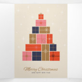 Kerstboom van cadeaustapels drieluik wenskaart (Binnenkant midden)