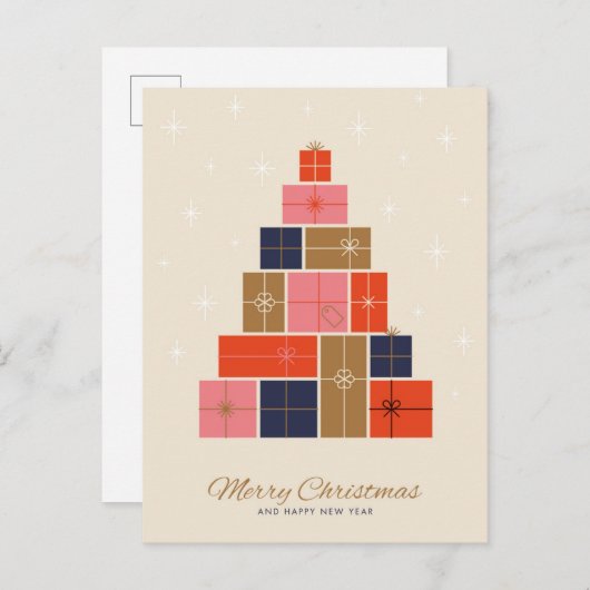 Kerstboom van cadeaustapels feestdagenkaart (Voorkant / Achterkant)