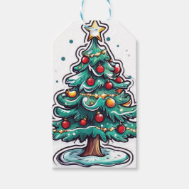 Kerstboom van de cartoon cadeaulabel