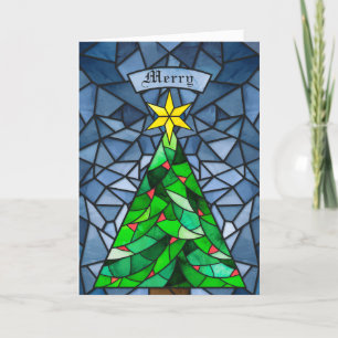 Kerstboom van gebrandschilderd glas in vintage sti feestdagen kaart
